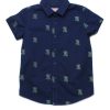 Boys moleyapparels | Bamboo Print Short Sleeve Shirt Navy (Boy'S Shirt)