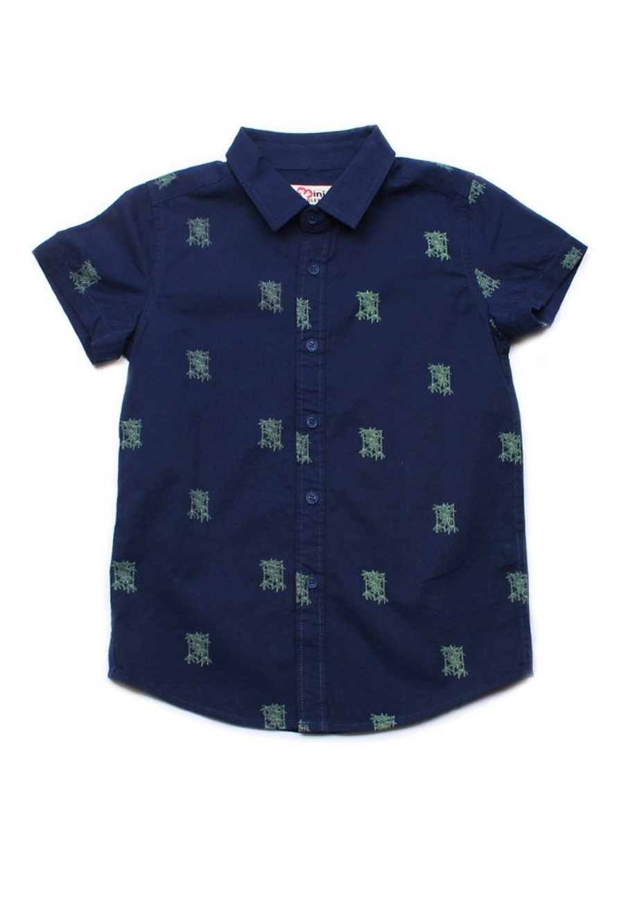 Boys moleyapparels | Bamboo Print Short Sleeve Shirt Navy (Boy'S Shirt)