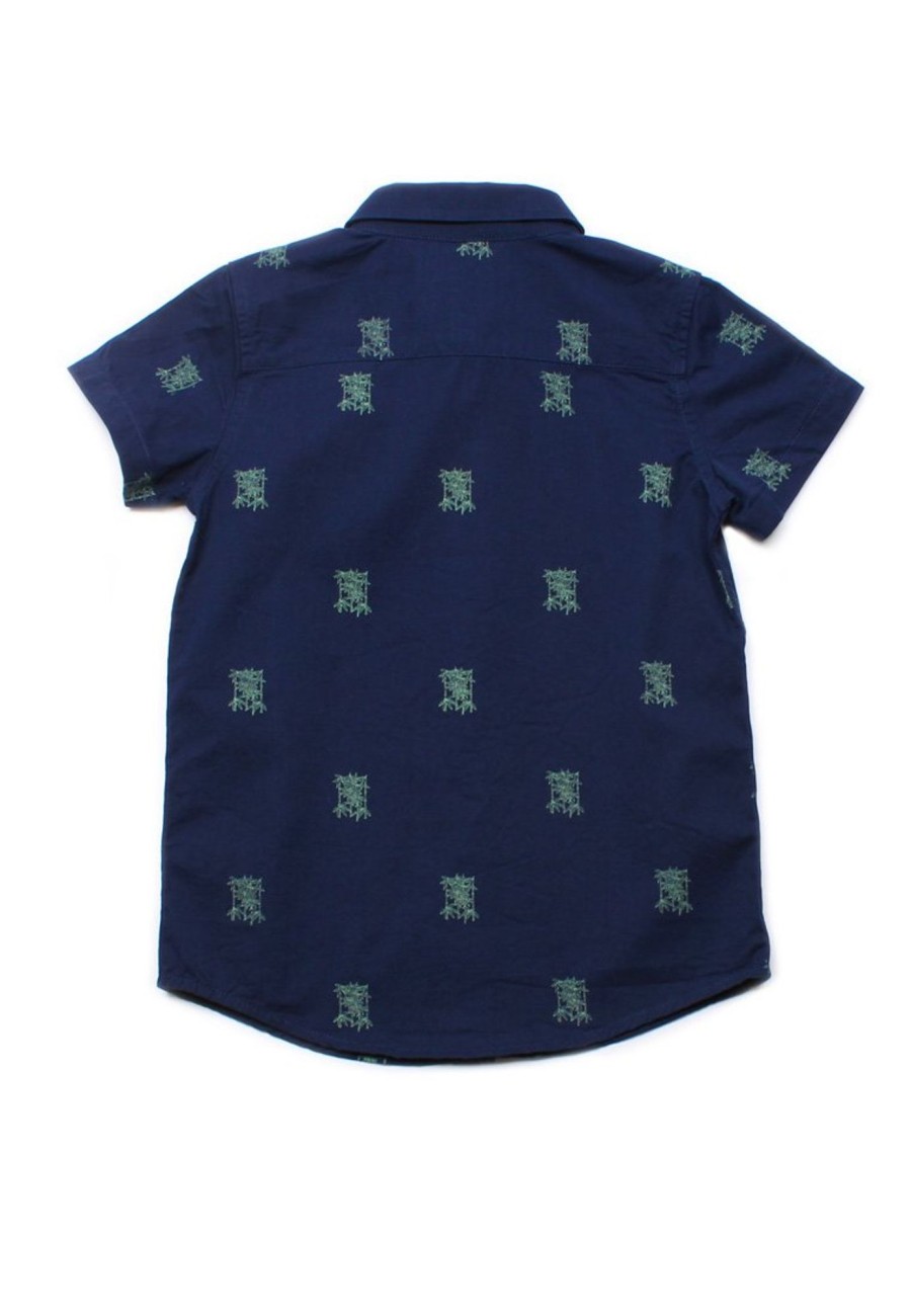 Boys moleyapparels | Bamboo Print Short Sleeve Shirt Navy (Boy'S Shirt)