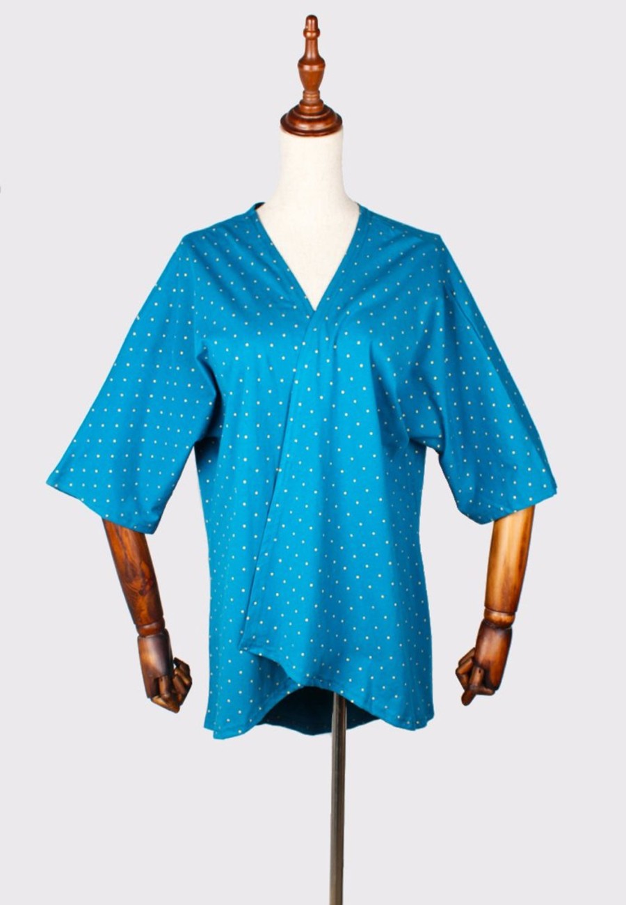 Ladies moleyapparels | Polka Dots Print Kimono Cardigan/Outerwear Blue (Ladies' Top)