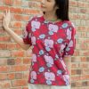 Ladies moleyapparels | Lotus Foliage Print Blouse Red (Ladies' Top)