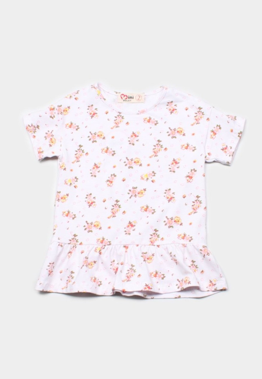 Girls moleyapparels | Floral Print Frill T-Shirt White (Girl'S Top)