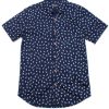 Men moleyapparels | Feather Print Short Sleeve Shirt Navy (Men'S Shirt)