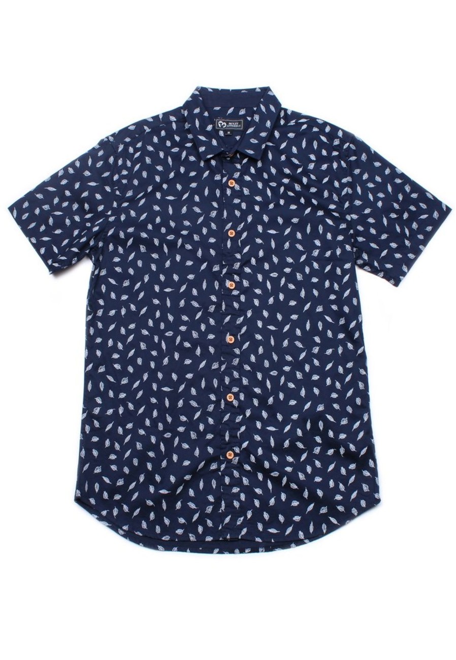 Men moleyapparels | Feather Print Short Sleeve Shirt Navy (Men'S Shirt)