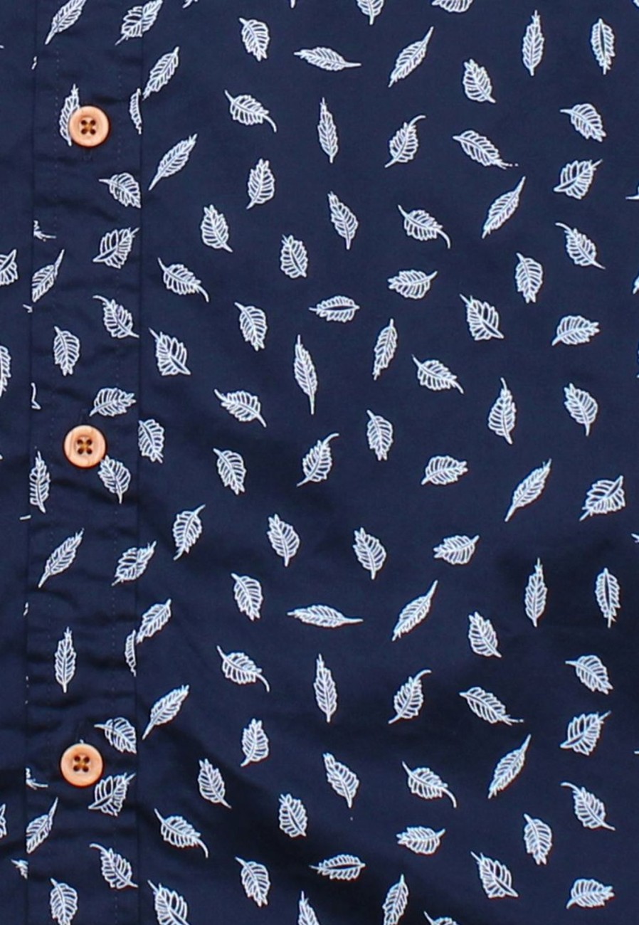 Men moleyapparels | Feather Print Short Sleeve Shirt Navy (Men'S Shirt)