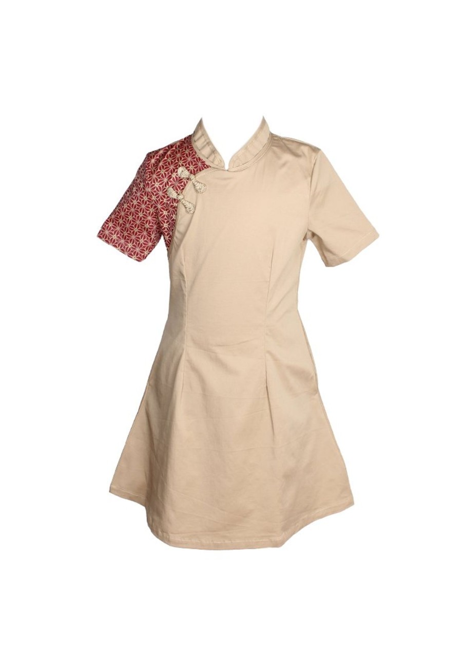 Matching Sets moleyapparels | Motif Detailed Twill Cheongsam Inspired Dress Khaki (Girl'S Dress)