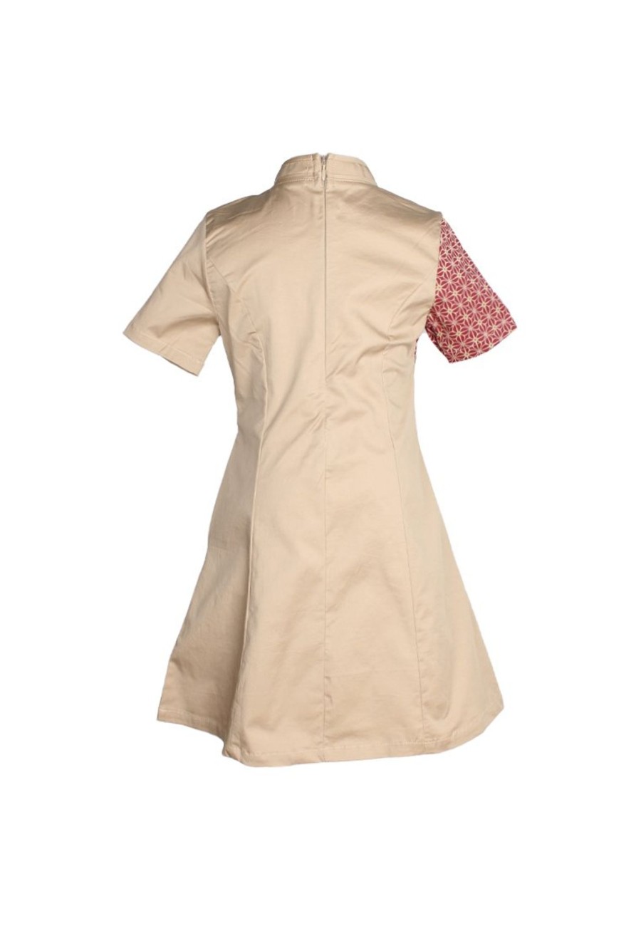 Matching Sets moleyapparels | Motif Detailed Twill Cheongsam Inspired Dress Khaki (Girl'S Dress)