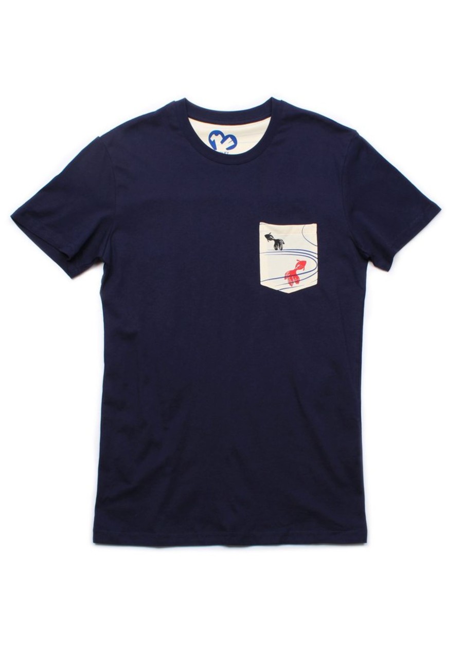 Matching Sets moleyapparels | Fish Print Panel T-Shirt Navy (Men'S T-Shirt)