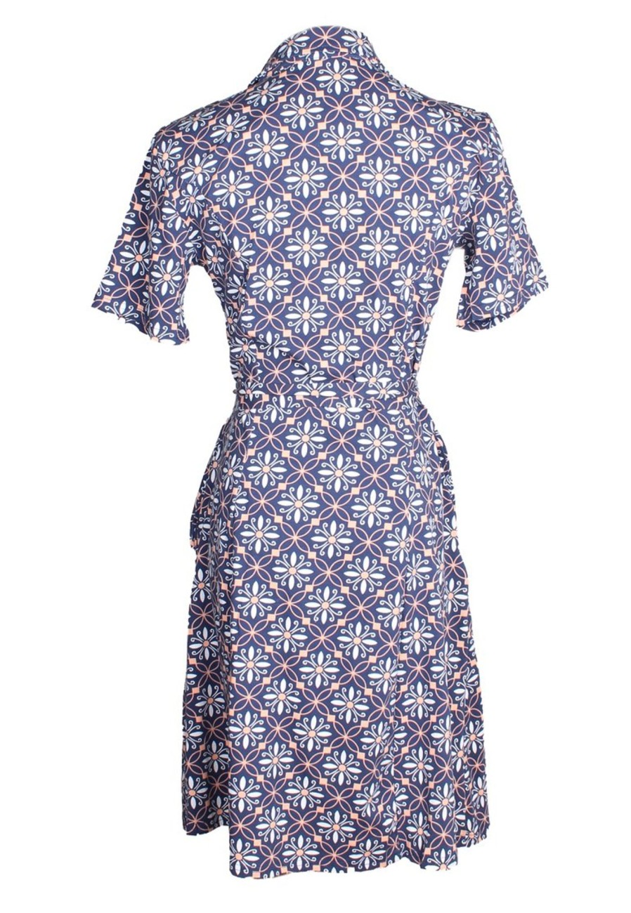 Matching Sets moleyapparels | Peranakan Inspired Print Button Down Dress Navy (Ladies' Dress)