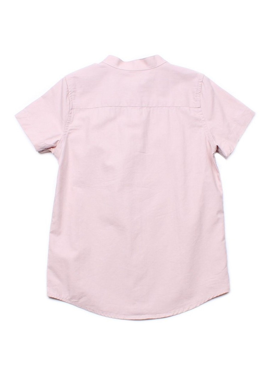 Boys moleyapparels | Lotus Foliage Embroidery Pocket Mandarin Collar Short Sleeve Shirt Pink (Boy'S Shirt)