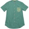 Men moleyapparels | Floral Print Pocket Mandarin Collar Short Sleeve Shirt Green (Men'S Shirt)