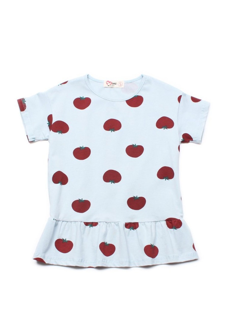 Girls moleyapparels | Tomato Print Frill T-Shirt Blue (Girl'S Top)