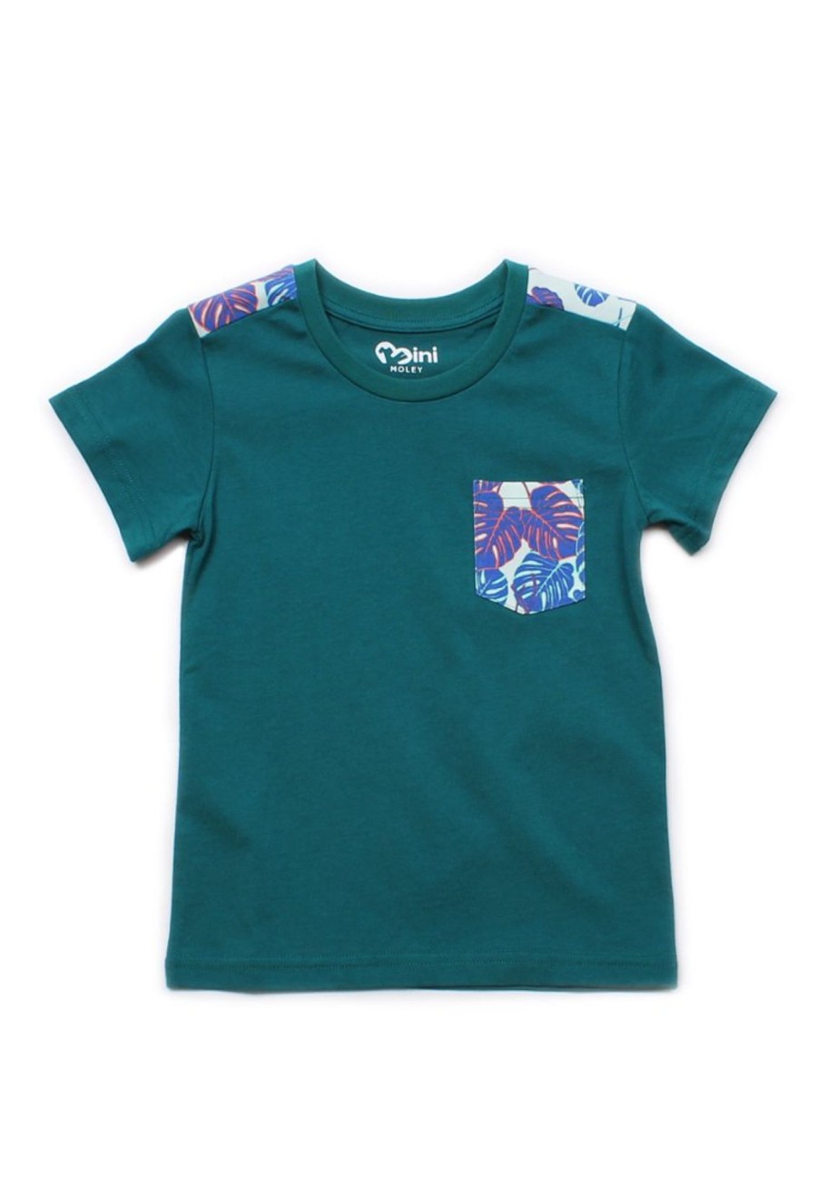 Boys moleyapparels | Neon Botanical Print T-Shirt Turquoise (Boy'S T-Shirt)