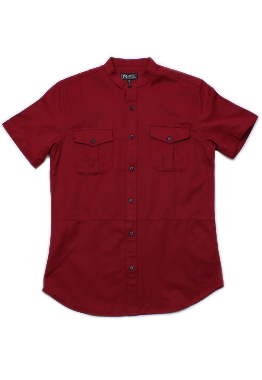 Men moleyapparels | Brushed Cotton Twin Pocket Short Sleeve Shirt Red (Men'S Shirt)