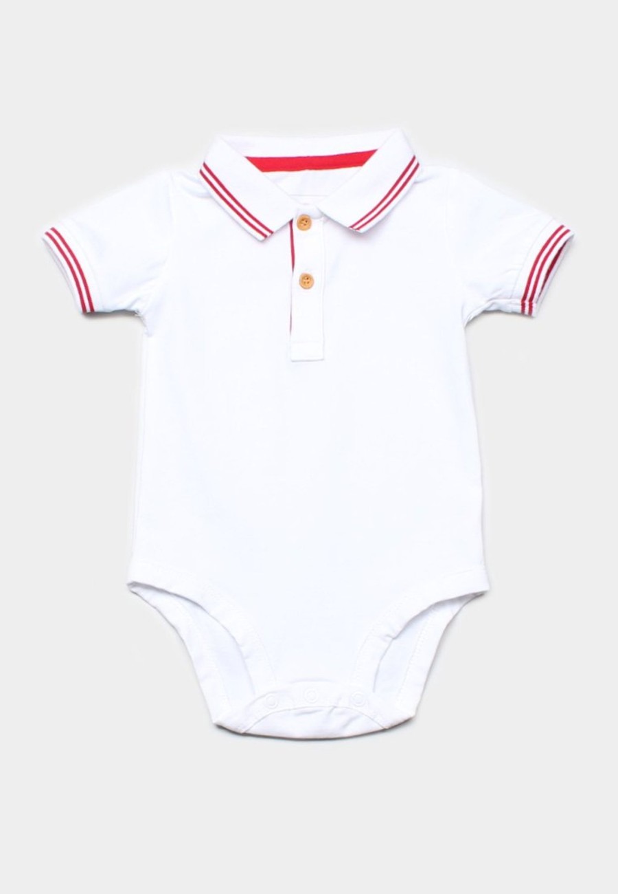 Matching Sets moleyapparels | Twin Tipped Polo Romper White (Baby Romper)