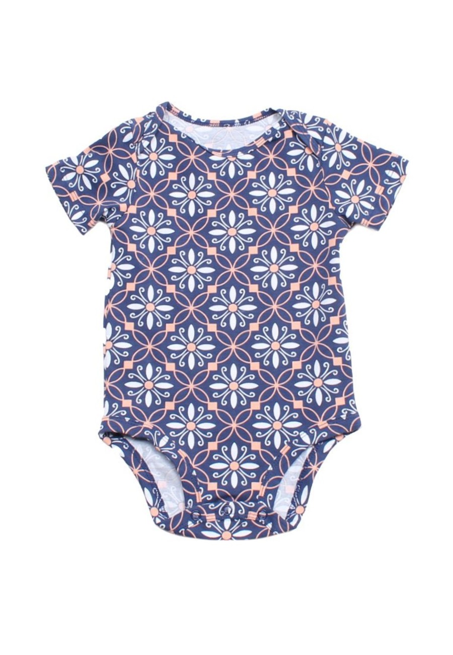 Matching Sets moleyapparels | Peranakan Inspired Print Baby Romper Navy