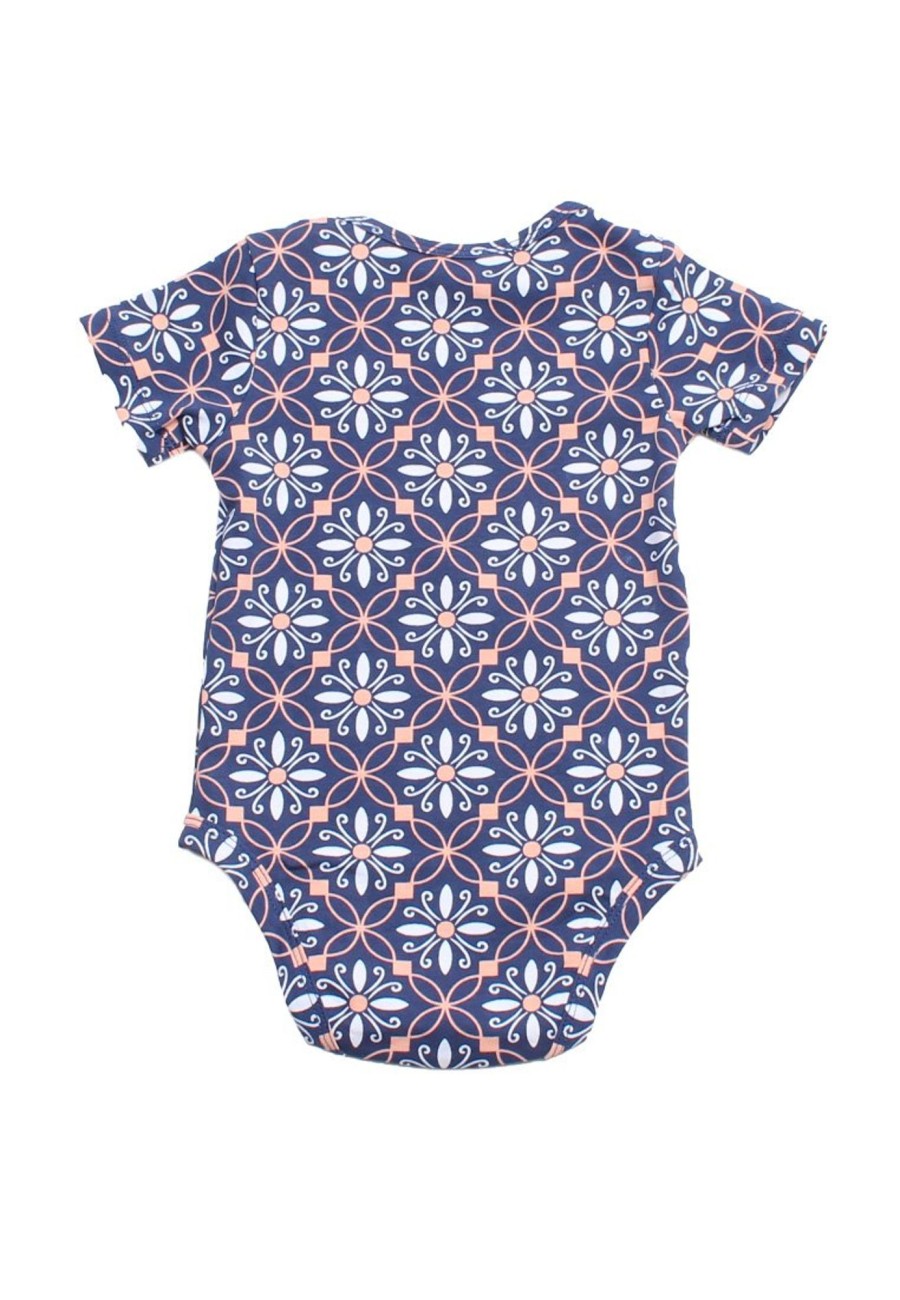 Matching Sets moleyapparels | Peranakan Inspired Print Baby Romper Navy