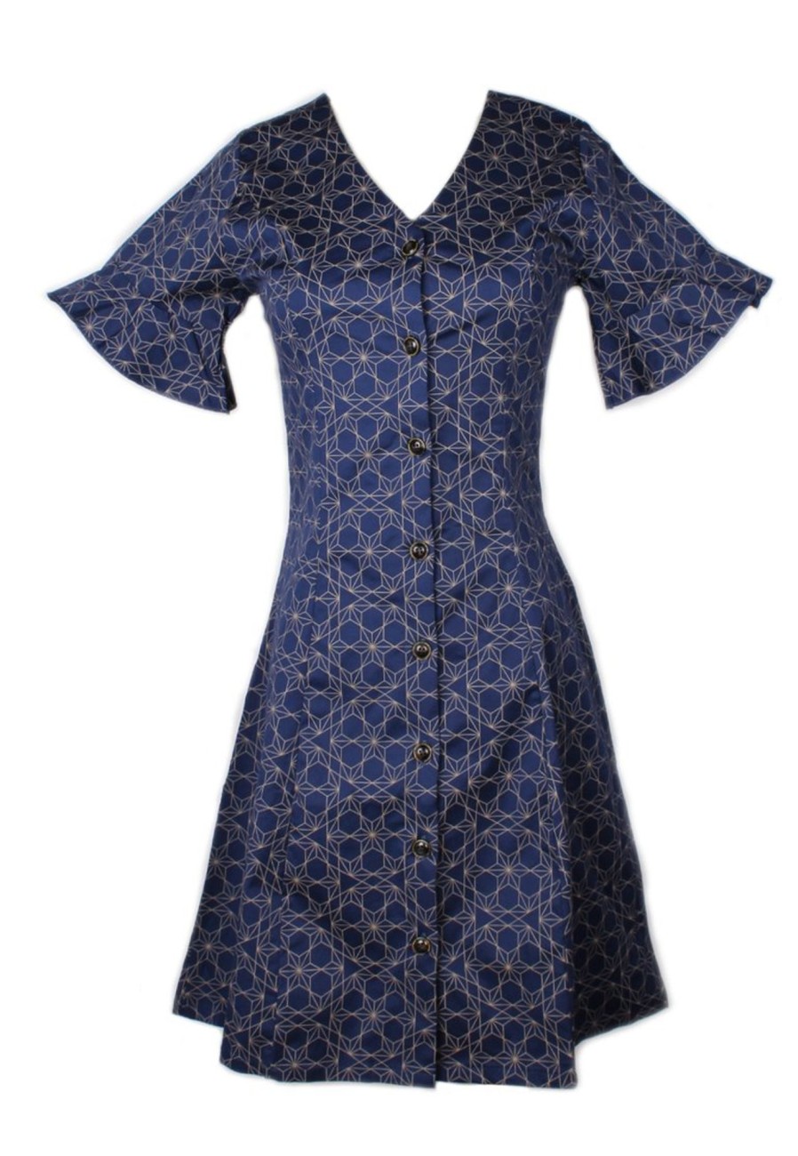 Matching Sets moleyapparels | Ohayo Star Print-Button Down Dress Blue (Ladies' Dress)