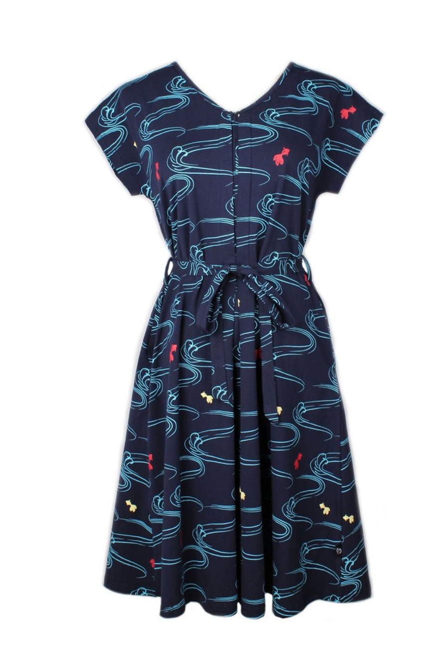 Ladies moleyapparels | Fish Print Nursing Flare Dress Navy (Ladies' Dress)