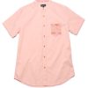 Matching Sets moleyapparels | Classic Motif Print Pocket Mandarin Collar Short Sleeve Shirt Pink (Men'S Shirt)