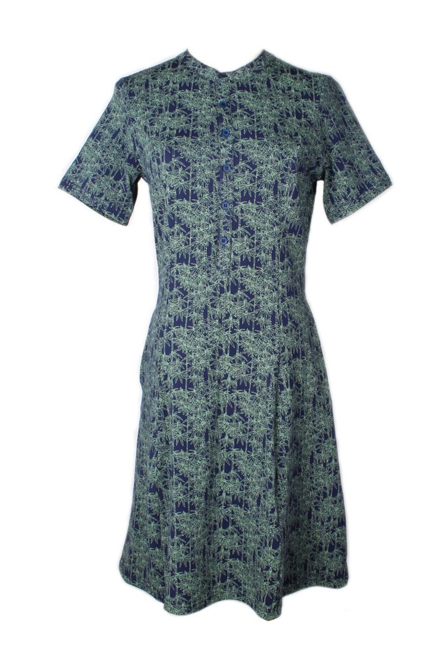 Ladies moleyapparels | Bamboo Print Half-Button Down Dress Navy (Ladies' Dress)