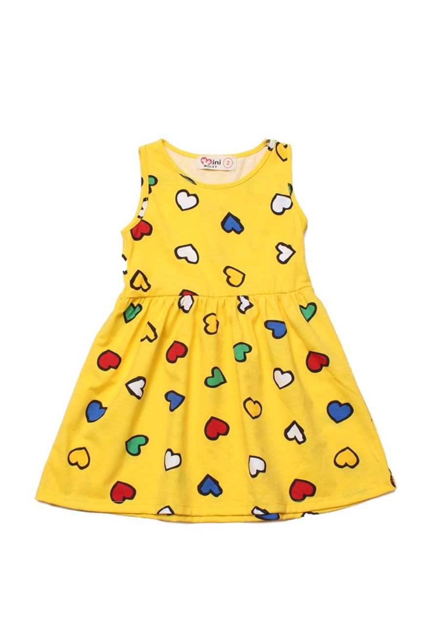 Girls moleyapparels | Colour Hearts Print Dress Yellow (Girl'S Dress)