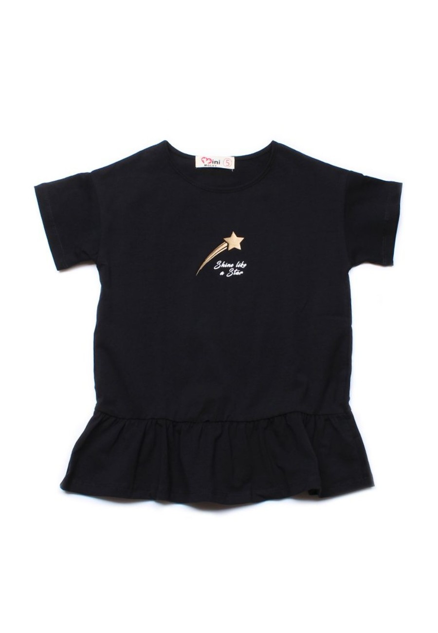 Girls moleyapparels | Shine Like A Star Frill T-Shirt Black (Girl'S Top)