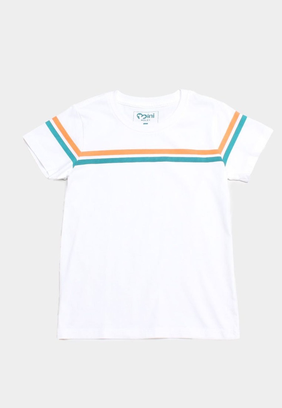 Matching Sets moleyapparels | Twin Colour Stripe T-Shirt White (Boy'S T-Shirt)