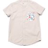 Boys moleyapparels | Lotus Foliage Embroidery Pocket Mandarin Collar Short Sleeve Shirt Khaki (Boy'S Shirt)