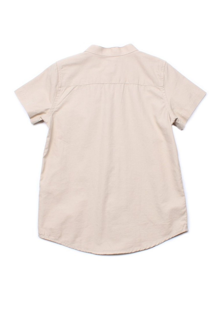 Boys moleyapparels | Lotus Foliage Embroidery Pocket Mandarin Collar Short Sleeve Shirt Khaki (Boy'S Shirt)