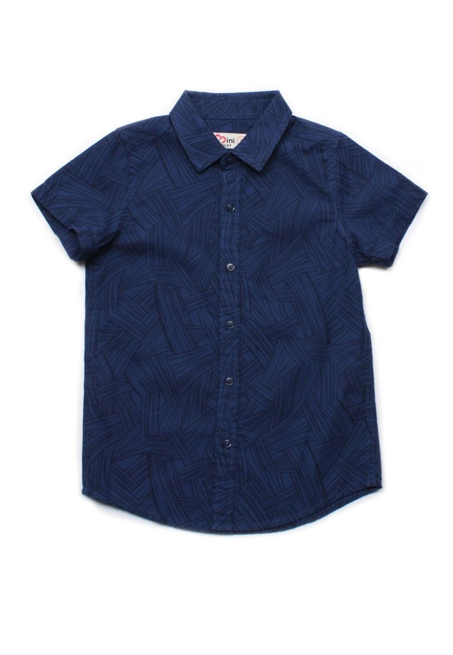 Matching Sets moleyapparels | Weave Print Short Sleeve Shirt Navy (Boy'S Shirt)