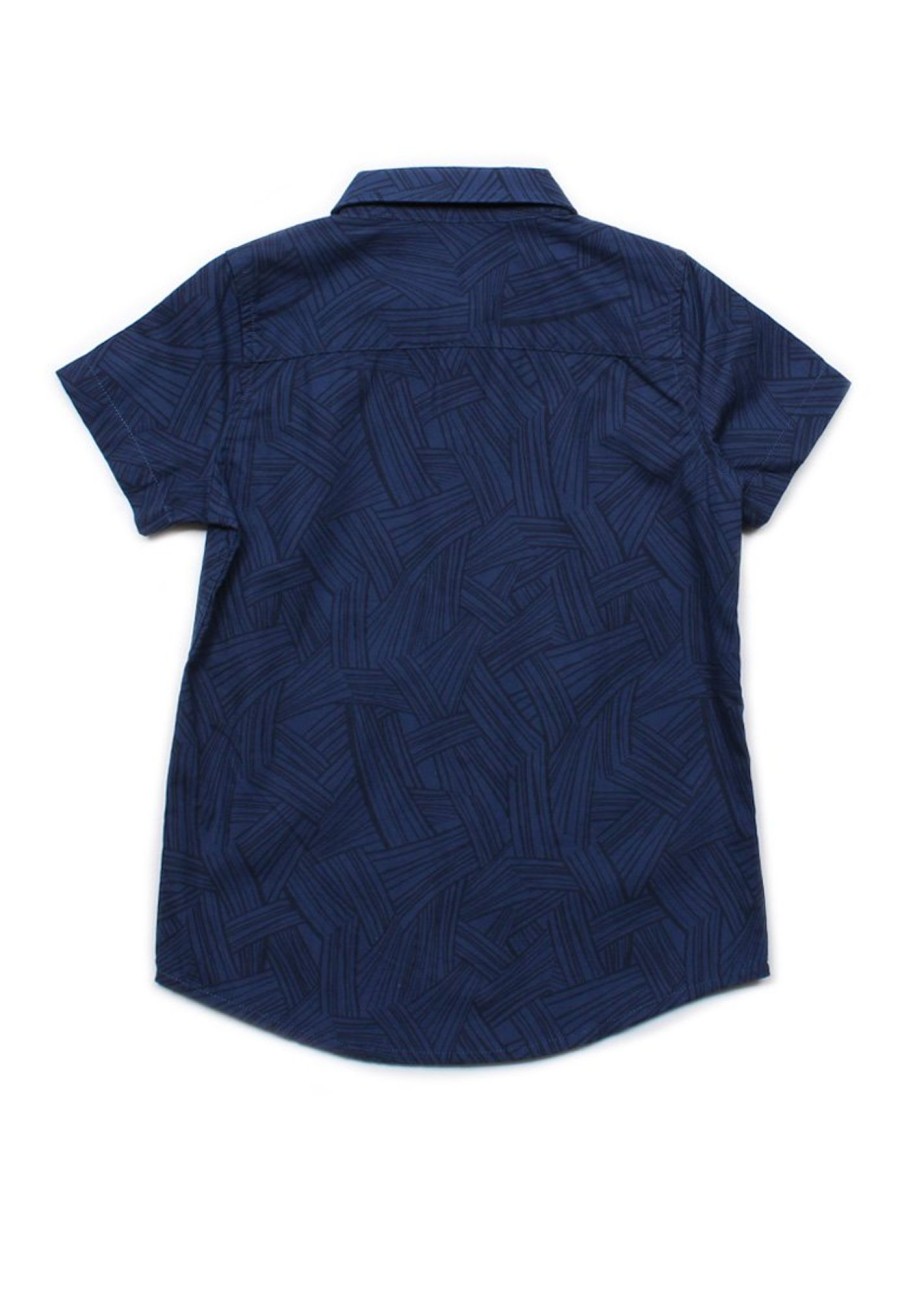 Matching Sets moleyapparels | Weave Print Short Sleeve Shirt Navy (Boy'S Shirt)