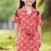 Matching Sets moleyapparels | Peranakan Inspired Print Button Down Dress Red (Girl'S Dress)