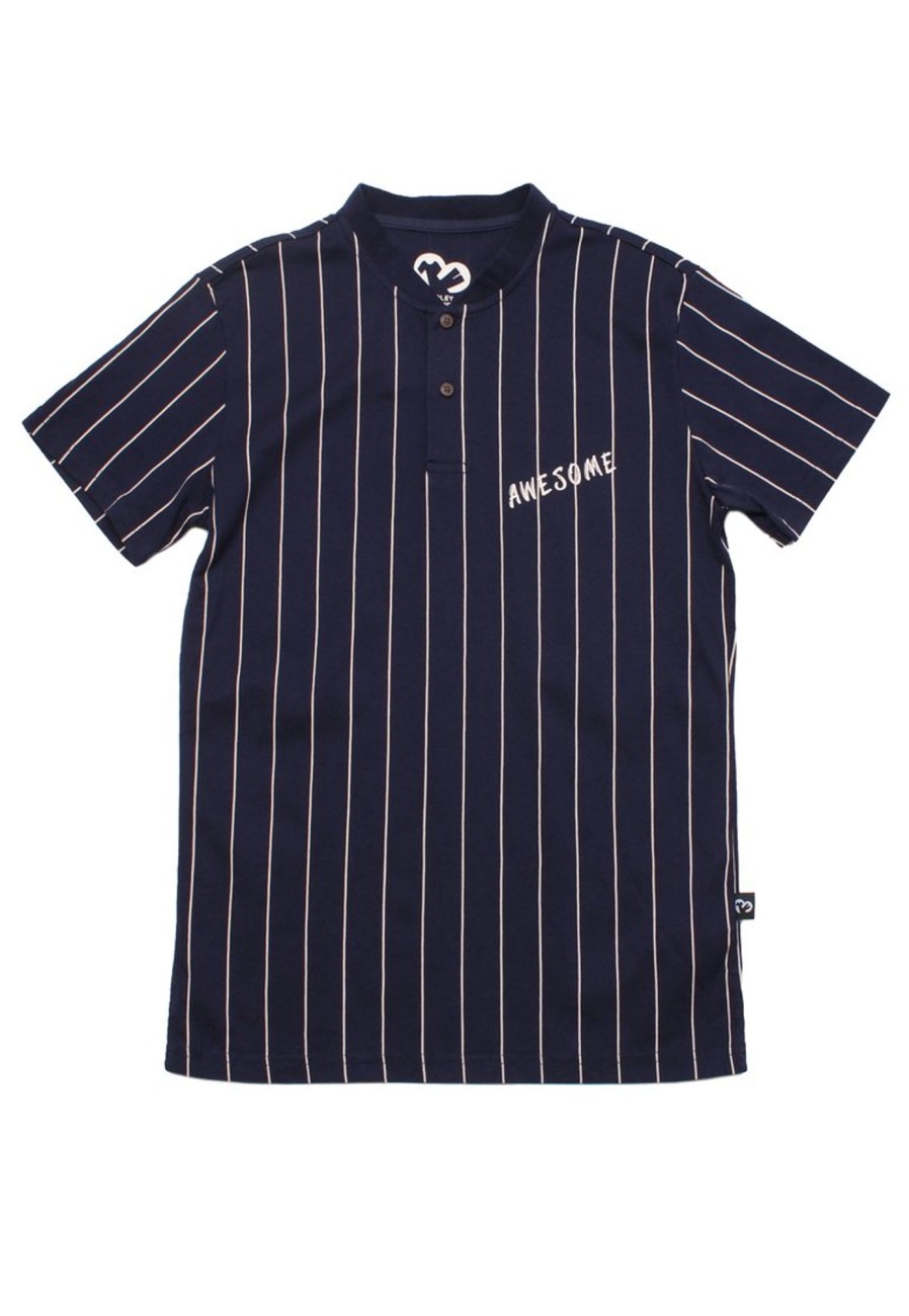 Matching Sets moleyapparels | Awesome Baseball Stripes Henley T-Shirt Navy (Men'S T-Shirt)