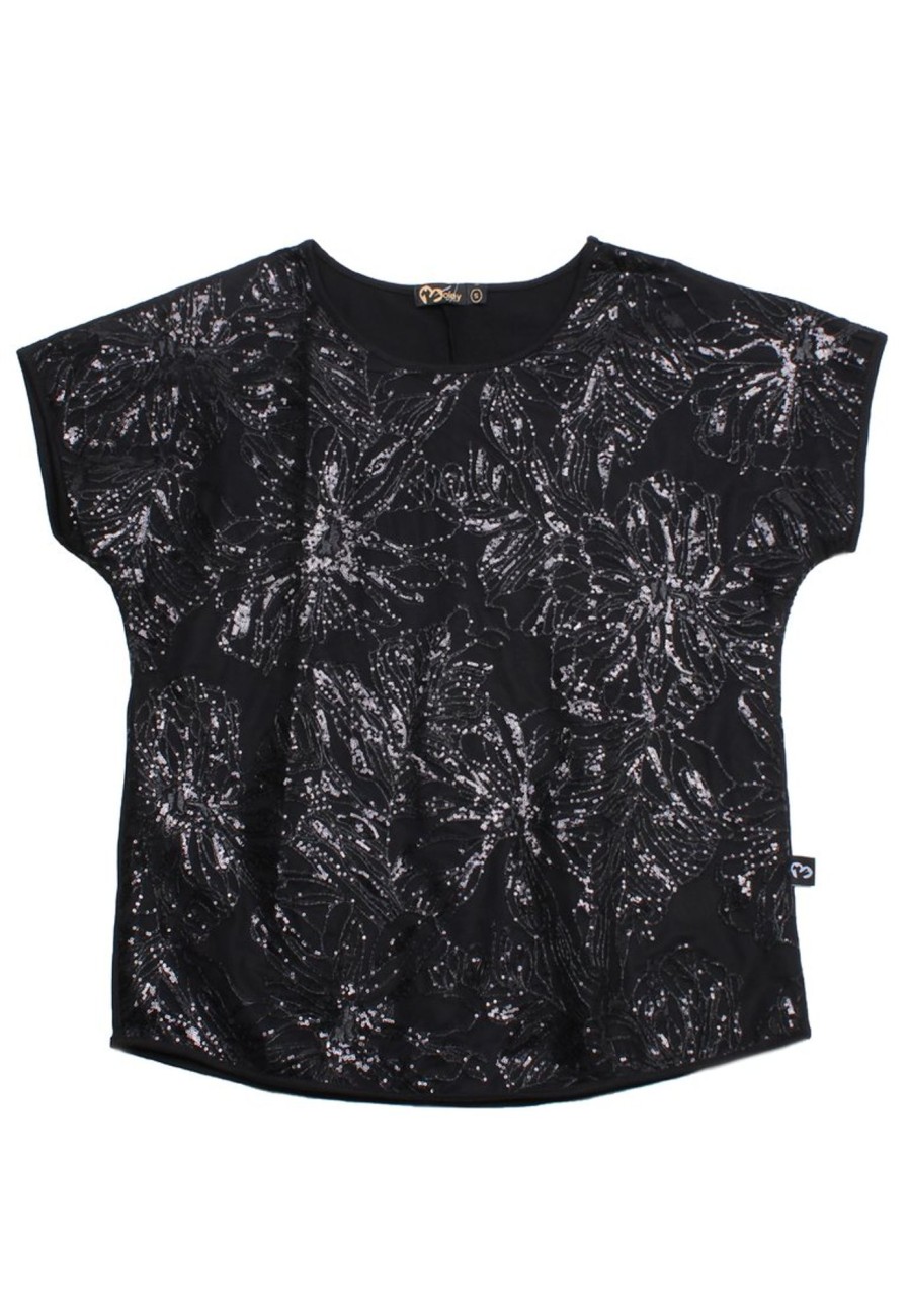 Ladies moleyapparels | Sequin Floral Premium Blouse Black (Ladies' Top)