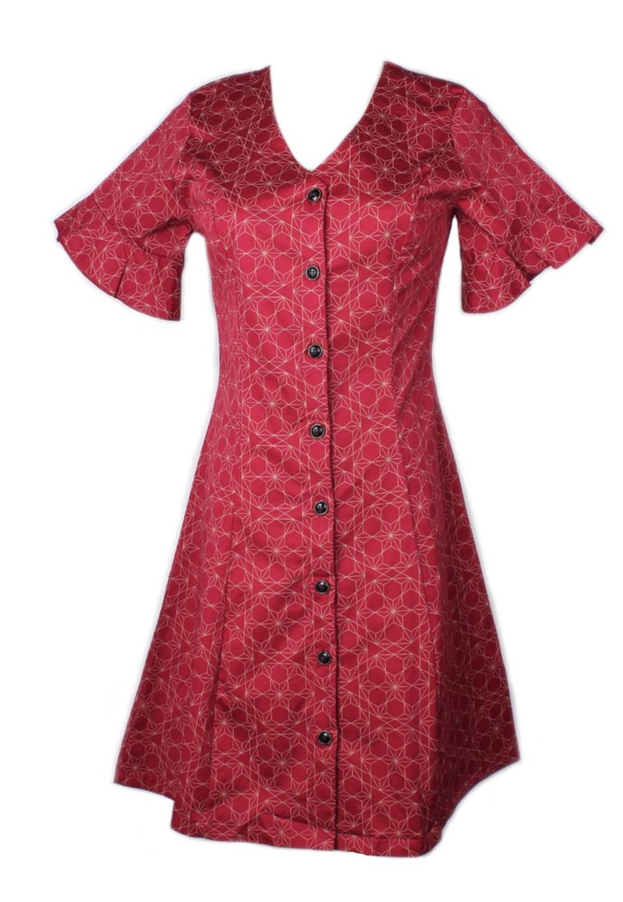 Matching Sets moleyapparels | Ohayo Star Print-Button Down Dress Red (Ladies' Dress)