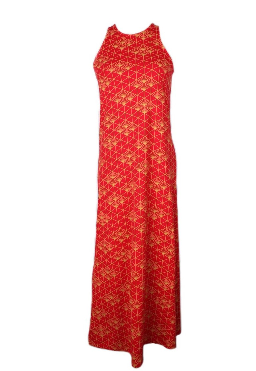 Matching Sets moleyapparels | Japanese Sunray Print Maxi Dress Red (Ladies' Dress)