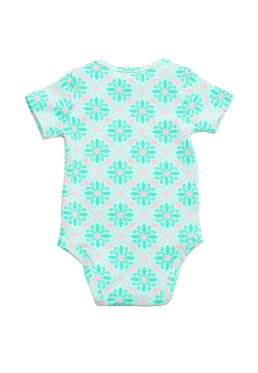 Matching Sets moleyapparels | Peranakan Inspired Print Baby Romper Green