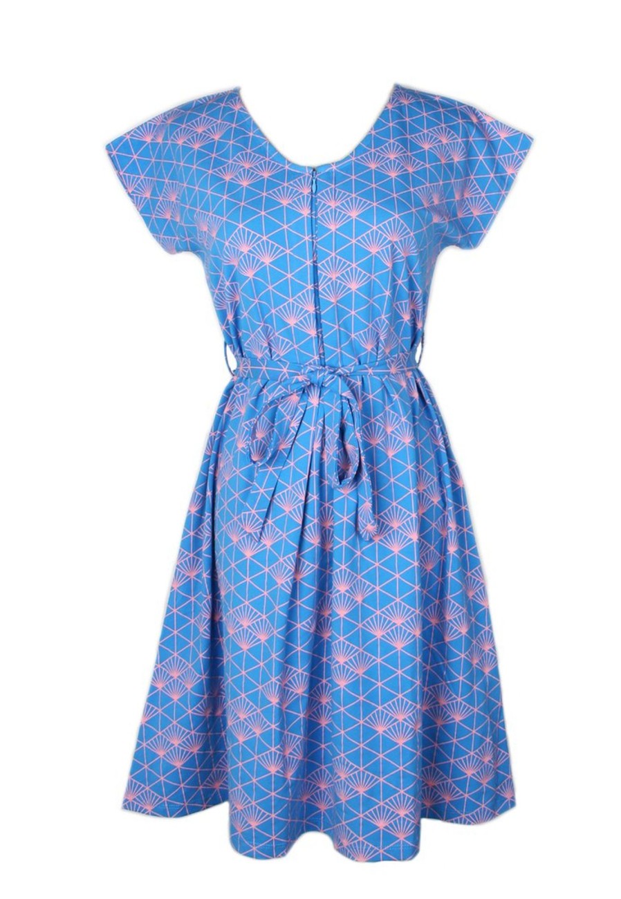 Ladies moleyapparels | Japanese Sunray Print Nursing Flare Dress Blue (Ladies' Dress)