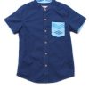 Matching Sets moleyapparels | Classic Motif Print Pocket Mandarin Collar Short Sleeve Shirt Navy (Boy'S Shirt)