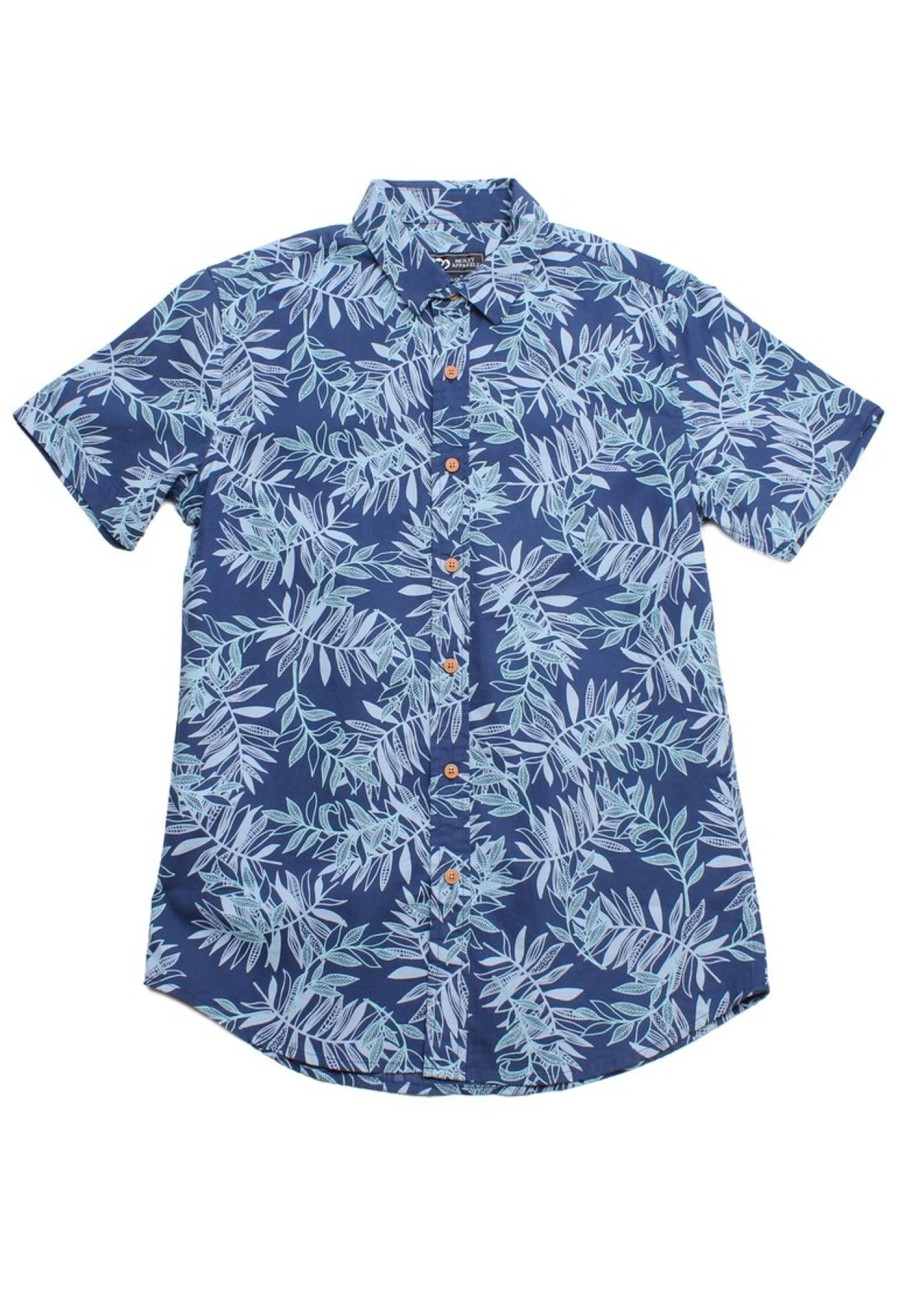 Men moleyapparels | Tropical Print Short Sleeve Shirt Blue (Men'S Shirt)